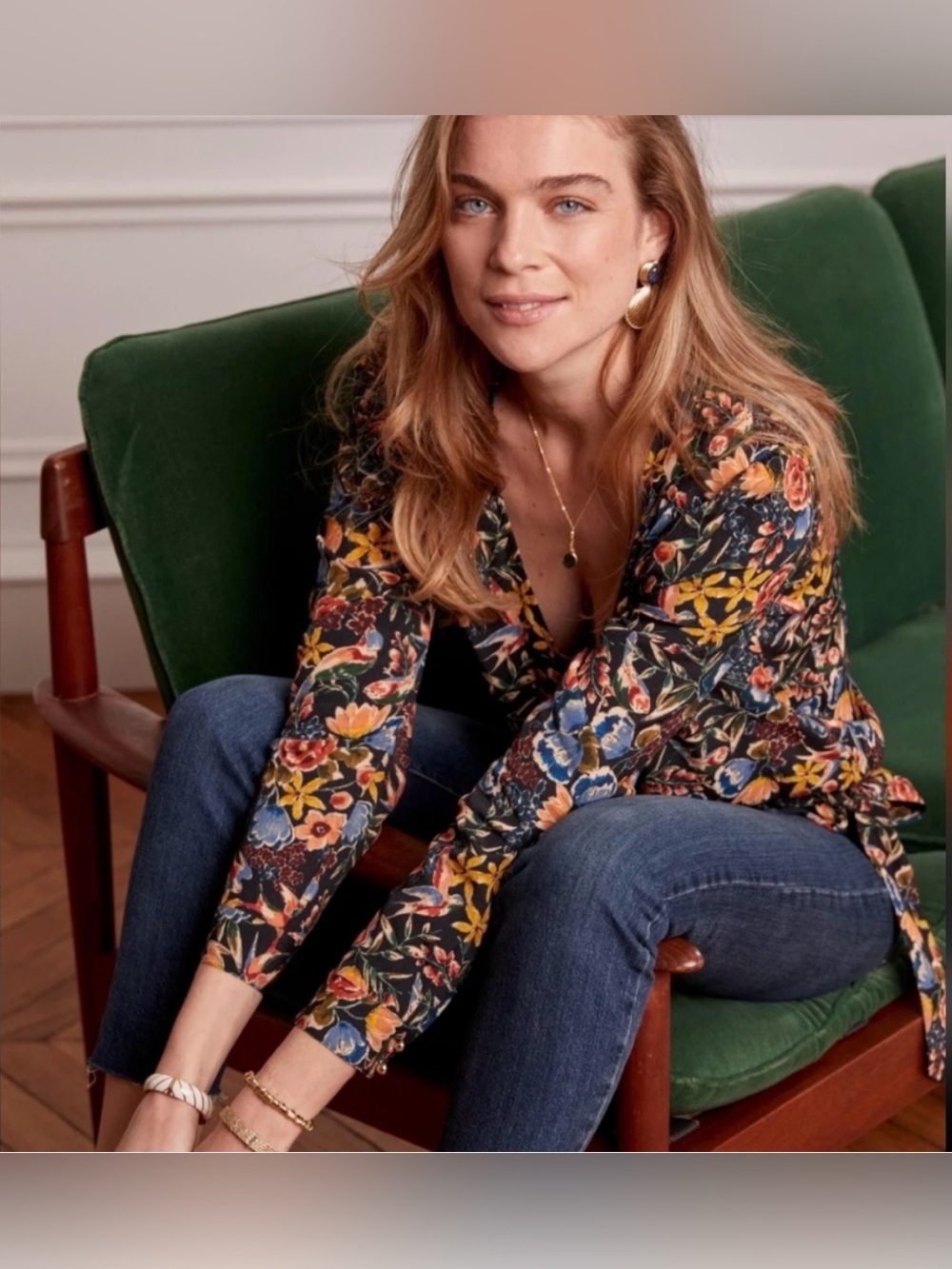 Sézane The Dafne Kimono Blouse, Size 42.